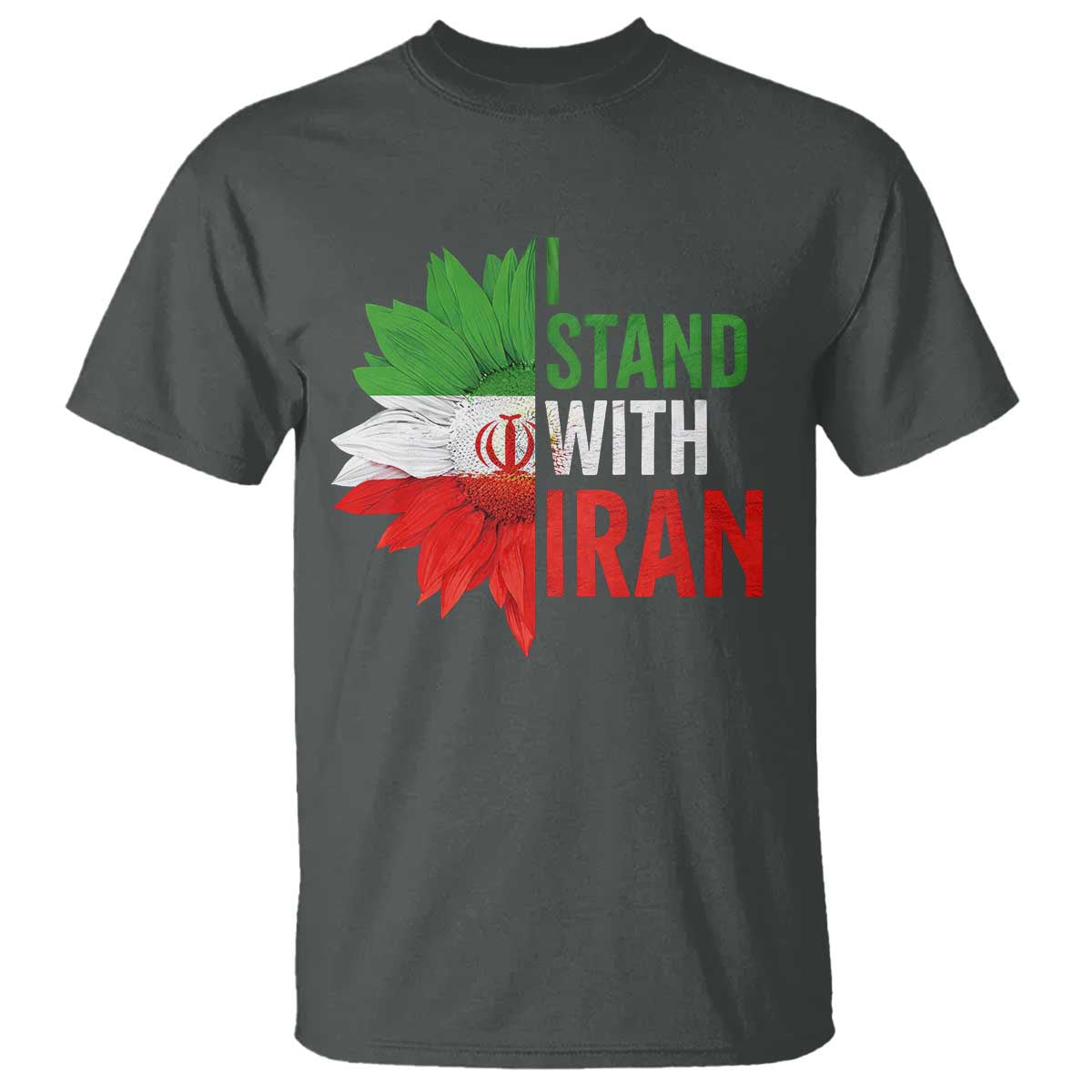 Sunflower Iran Flag T Shirt Persian Freedom I Stand With Iran TS10 Dark Heather Print Your Wear