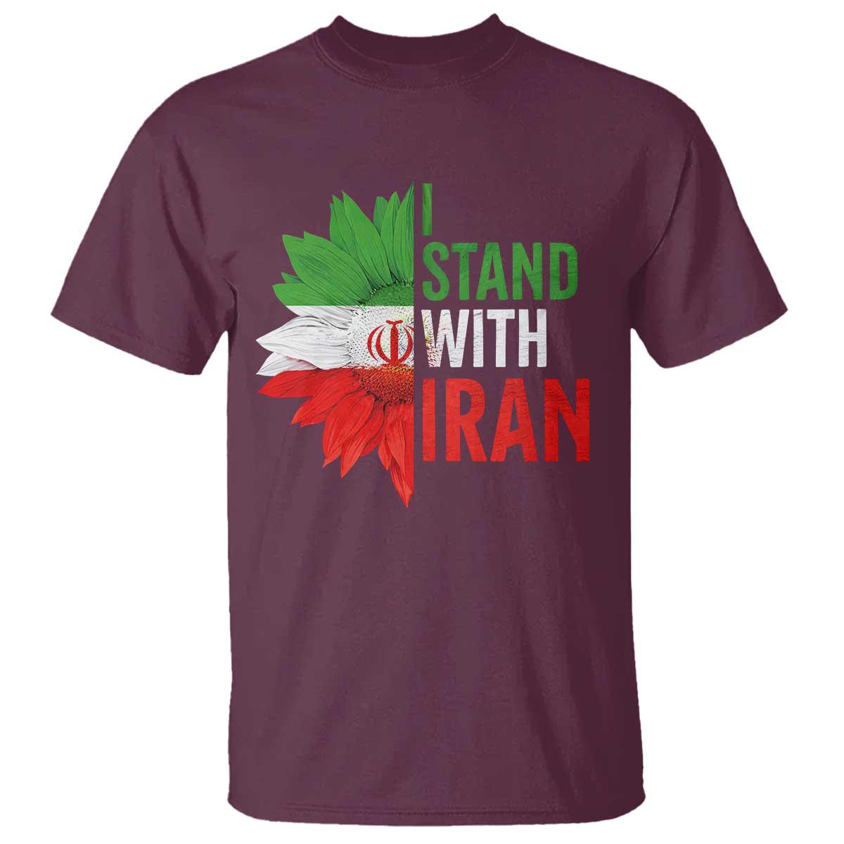 Sunflower Iran Flag T Shirt Persian Freedom I Stand With Iran TS10 Maroon Print Your Wear