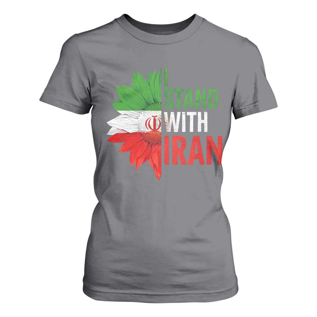 Sunflower Iran Flag T Shirt For Women Persian Freedom I Stand With Iran TS10 Charcoal Print Your Wear