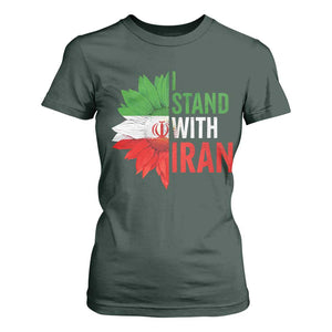 Sunflower Iran Flag T Shirt For Women Persian Freedom I Stand With Iran TS10 Dark Forest Green Print Your Wear
