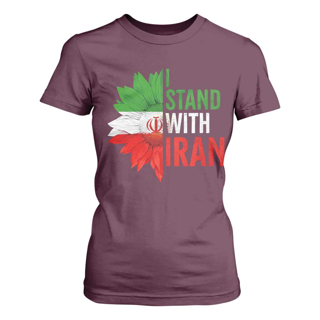 Sunflower Iran Flag T Shirt For Women Persian Freedom I Stand With Iran TS10 Maroon Print Your Wear