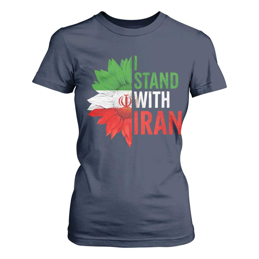 Sunflower Iran Flag T Shirt For Women Persian Freedom I Stand With Iran TS10 Navy Print Your Wear