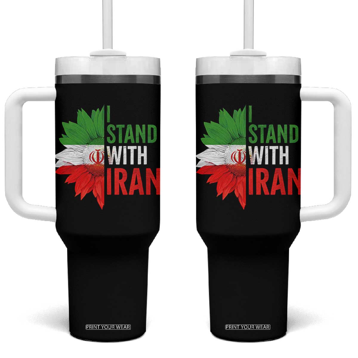 Sunflower Iran Flag Tumbler With Handle Persian Freedom I Stand With Iran TS10 One Size: 40 oz Black Print Your Wear