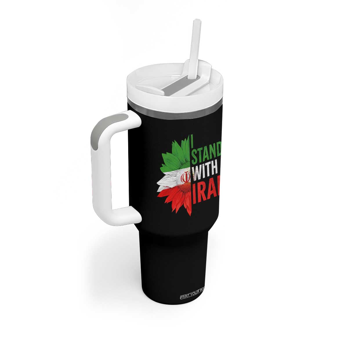 Sunflower Iran Flag Tumbler With Handle Persian Freedom I Stand With Iran TS10 Print Your Wear