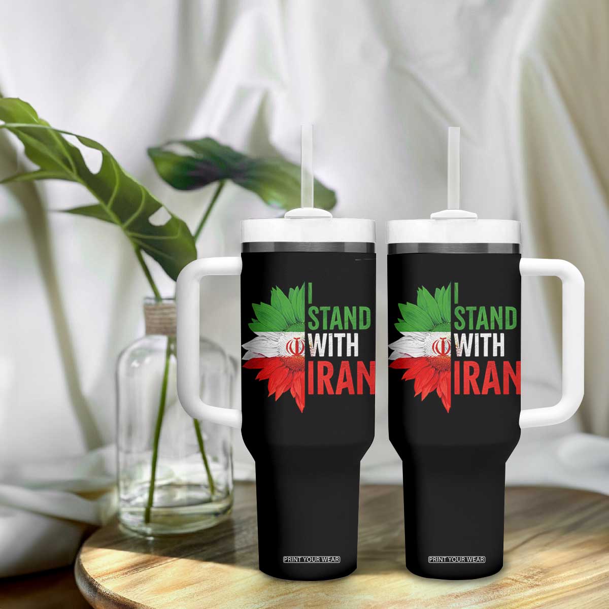 Sunflower Iran Flag Tumbler With Handle Persian Freedom I Stand With Iran TS10 Print Your Wear