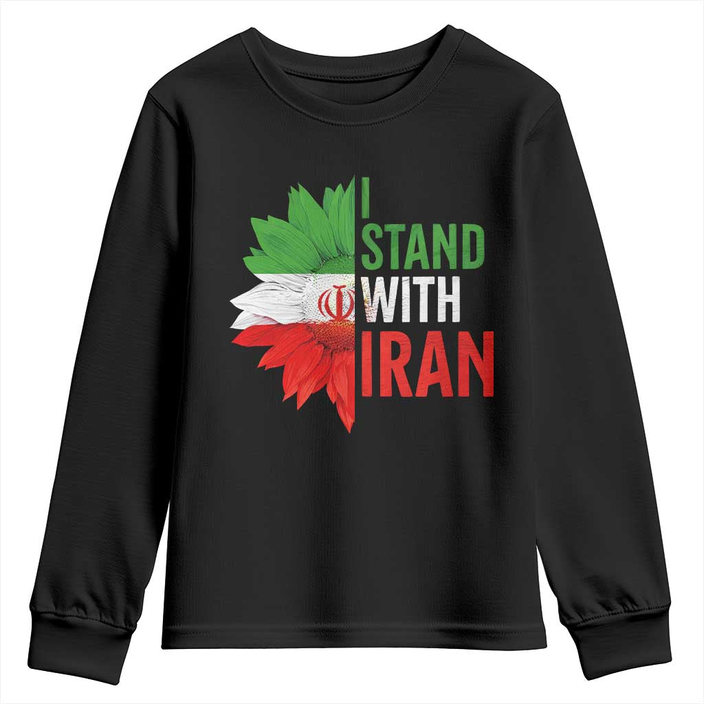 Sunflower Iran Flag Youth Sweatshirt Persian Freedom I Stand With Iran TS10 Black Print Your Wear