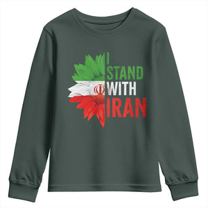 Sunflower Iran Flag Youth Sweatshirt Persian Freedom I Stand With Iran TS10 Dark Forest Green Print Your Wear