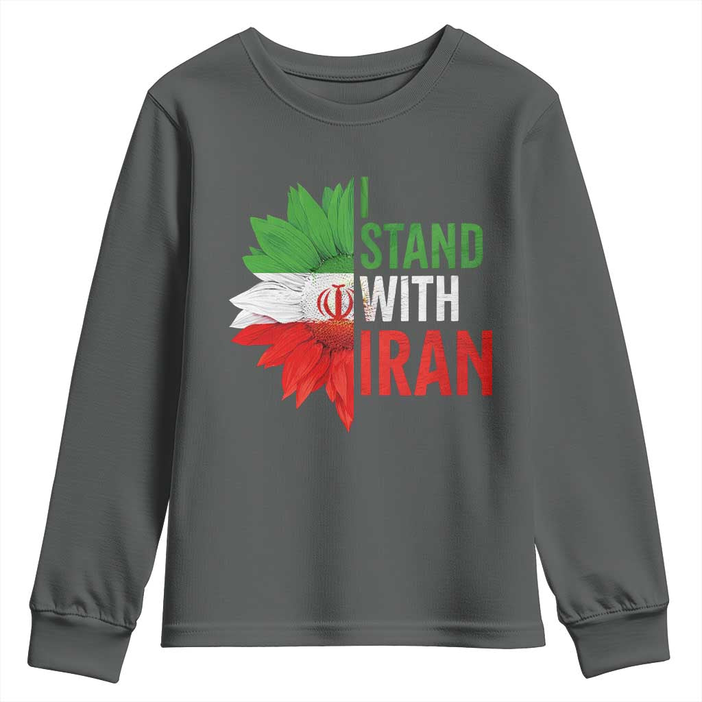 Sunflower Iran Flag Youth Sweatshirt Persian Freedom I Stand With Iran TS10 Dark Heather Print Your Wear