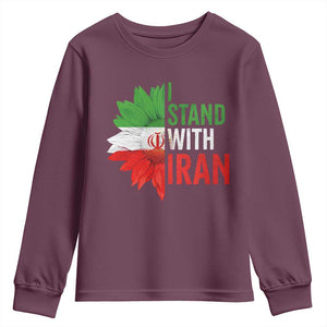 Sunflower Iran Flag Youth Sweatshirt Persian Freedom I Stand With Iran TS10 Maroon Print Your Wear