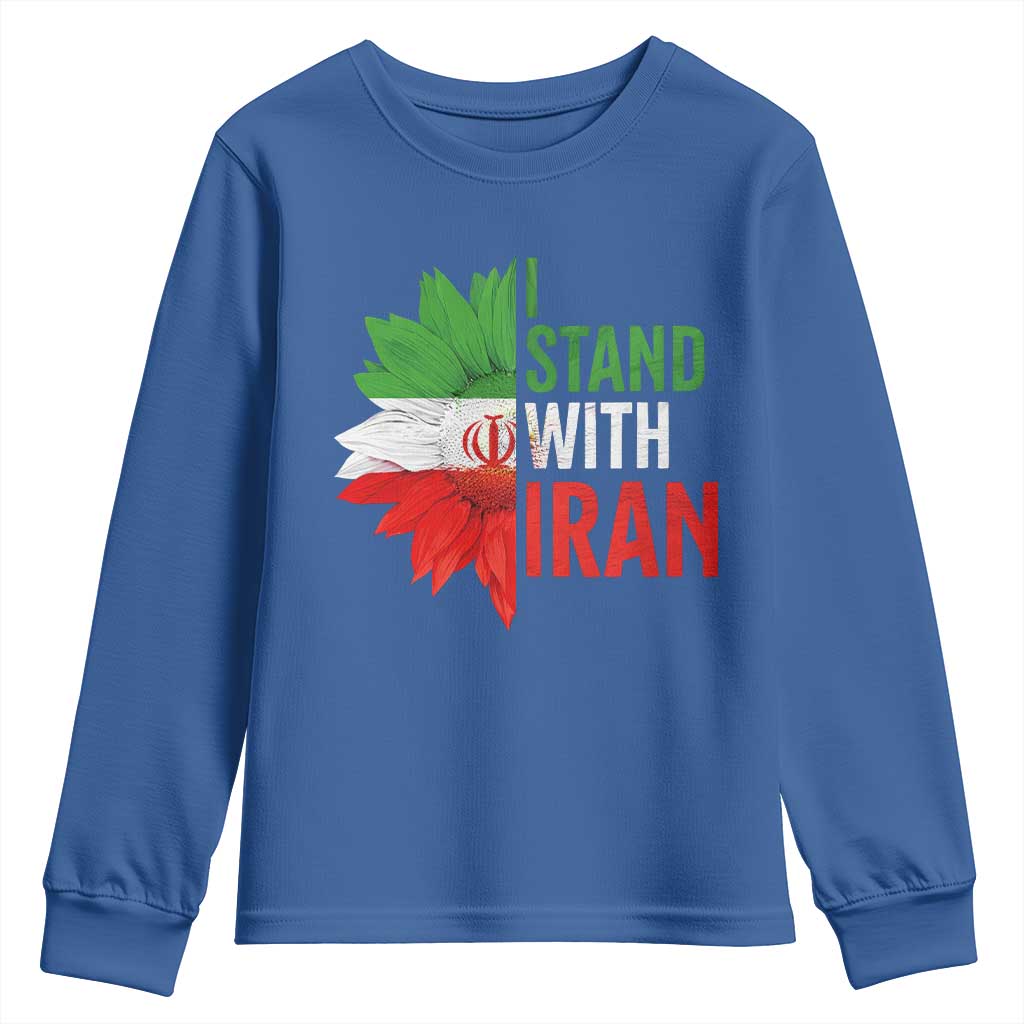 Sunflower Iran Flag Youth Sweatshirt Persian Freedom I Stand With Iran TS10 Royal Blue Print Your Wear