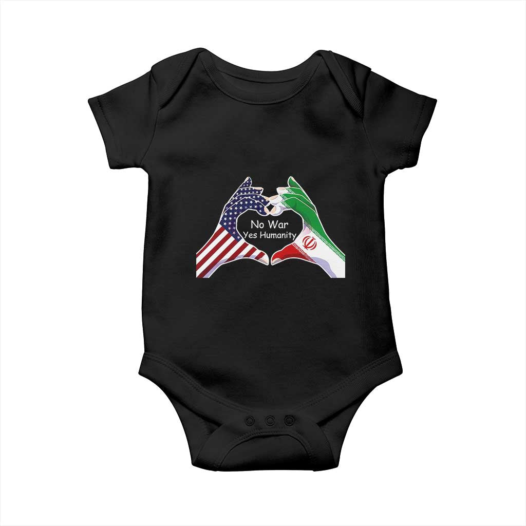 Iran Baby Onesie No War Yes Hummanity Persian American Flag Heart Political Statement TS10 Black Print Your Wear