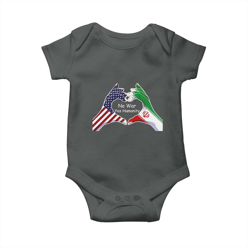 Iran Baby Onesie No War Yes Hummanity Persian American Flag Heart Political Statement TS10 Dark Heather Print Your Wear