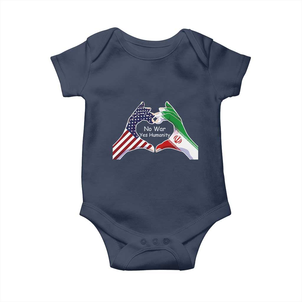 Iran Baby Onesie No War Yes Hummanity Persian American Flag Heart Political Statement TS10 Navy Print Your Wear