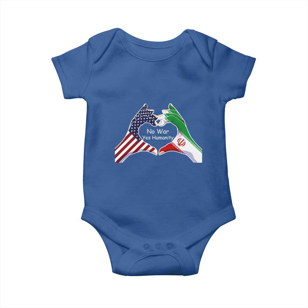 Iran Baby Onesie No War Yes Hummanity Persian American Flag Heart Political Statement TS10 Royal Blue Print Your Wear