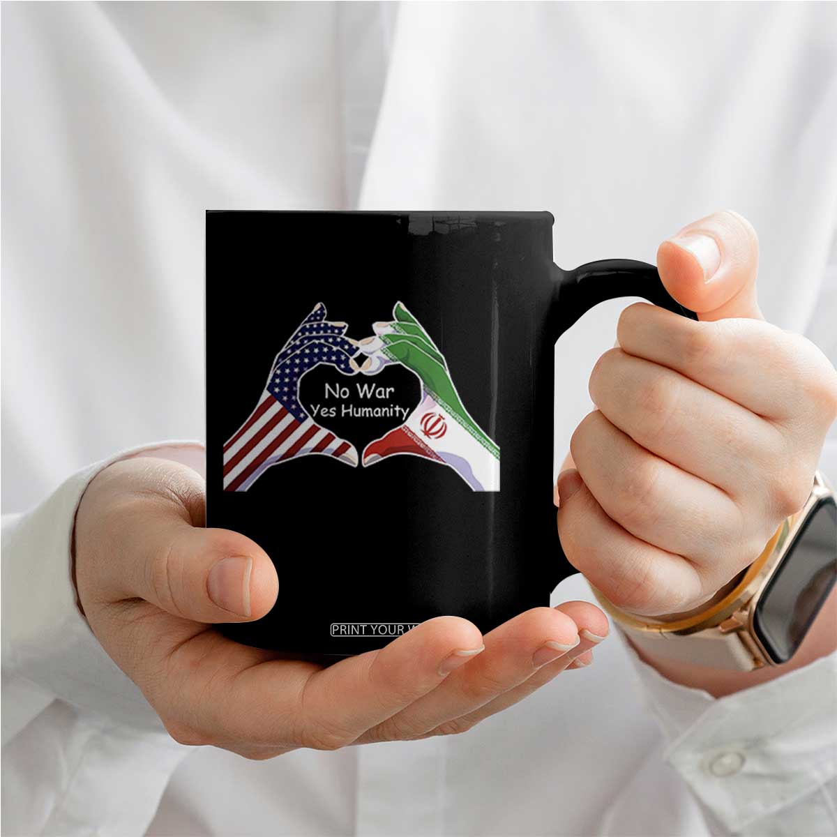 Iran Coffee Mug No War Yes Hummanity Persian American Flag Heart Political Statement TS10 Print Your Wear
