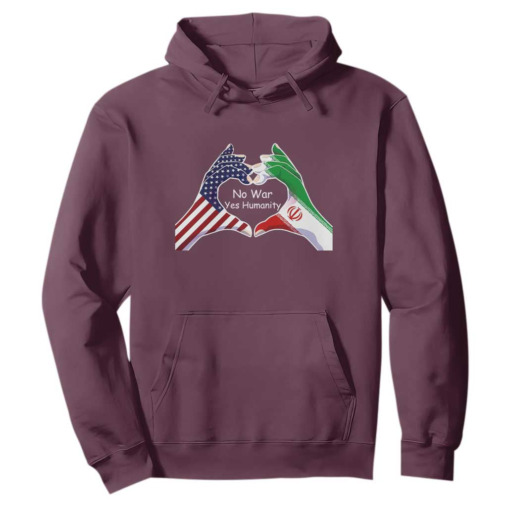 Iran Hoodie No War Yes Hummanity Persian American Flag Heart Political Statement TS10 Maroon Print Your Wear