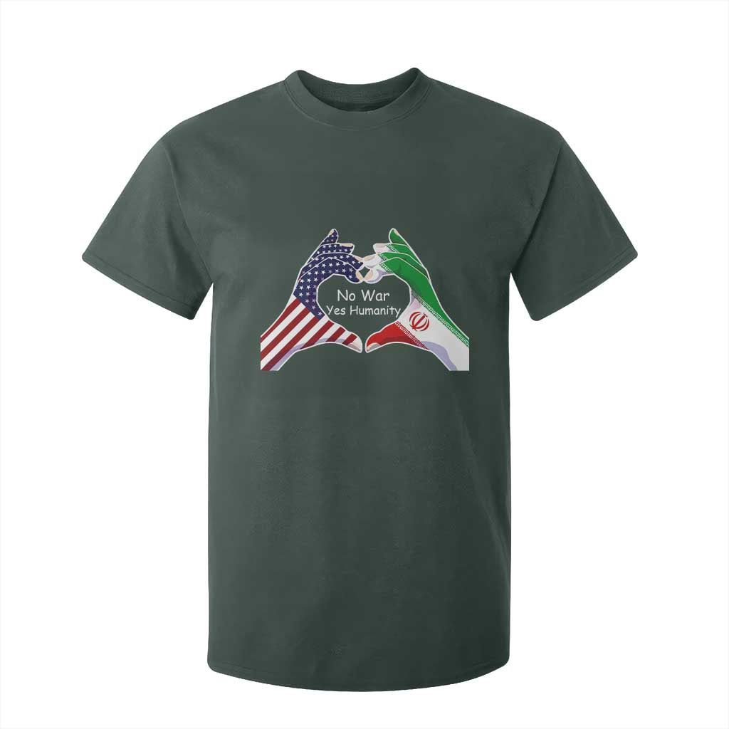 Iran T Shirt For Kid No War Yes Hummanity Persian American Flag Heart Political Statement TS10 Dark Forest Green Print Your Wear