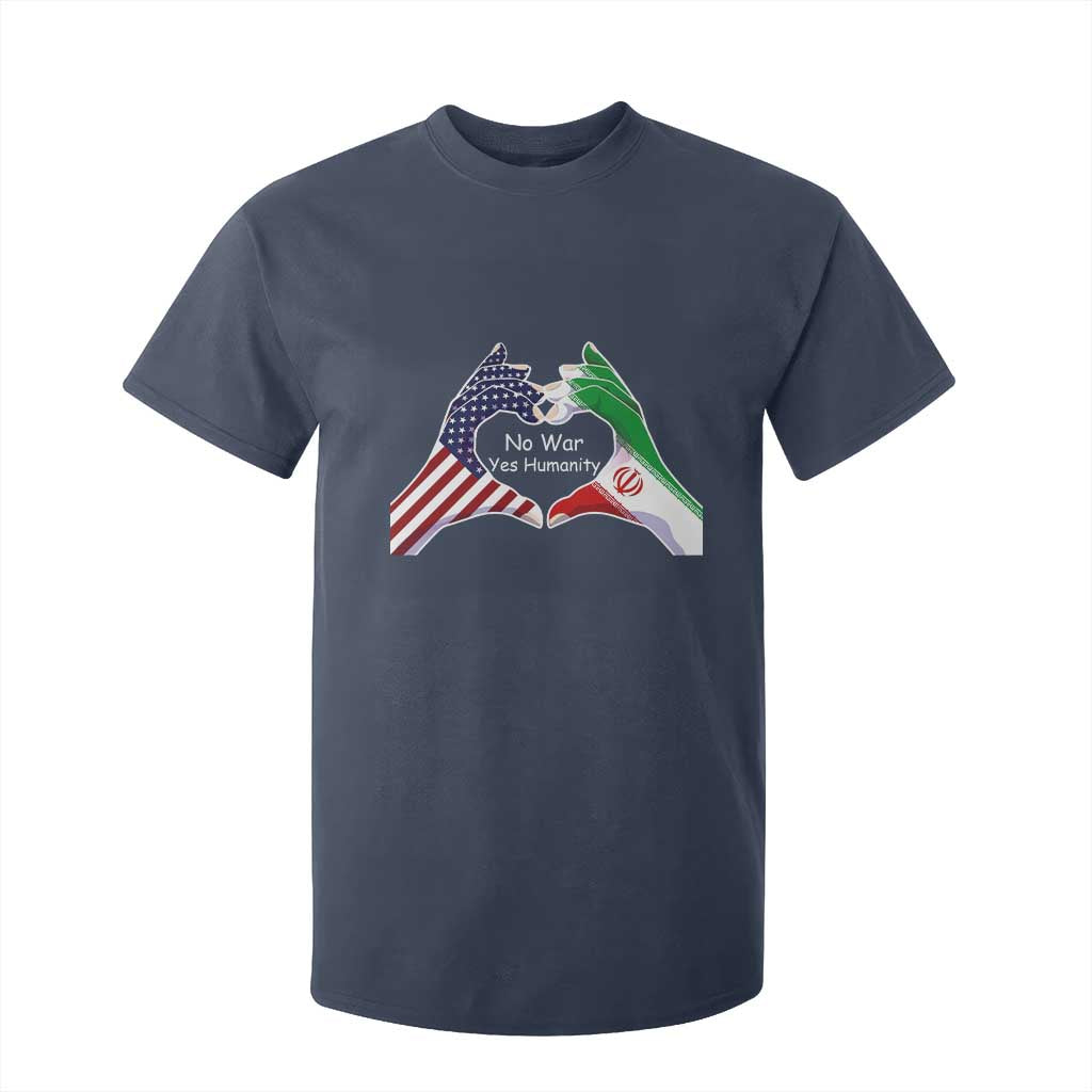 Iran T Shirt For Kid No War Yes Hummanity Persian American Flag Heart Political Statement TS10 Navy Print Your Wear