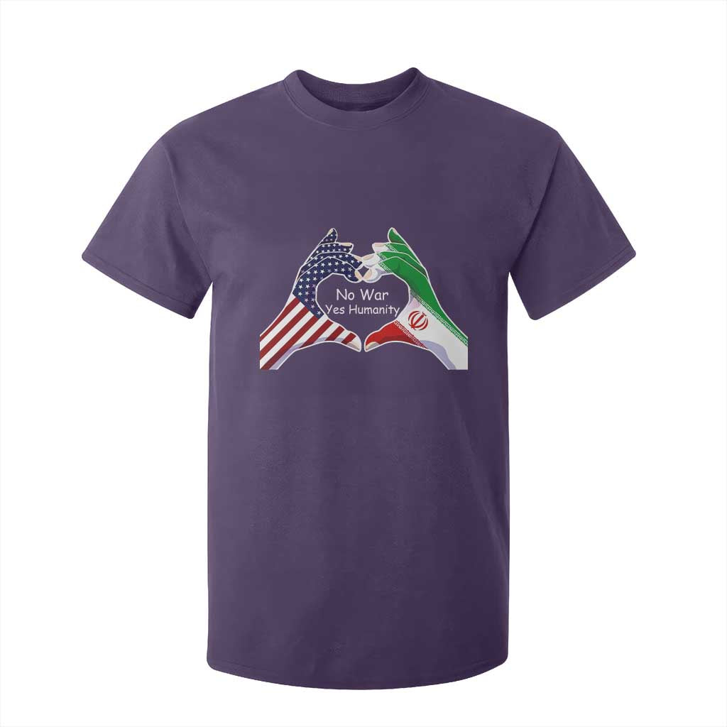 Iran T Shirt For Kid No War Yes Hummanity Persian American Flag Heart Political Statement TS10 Purple Print Your Wear