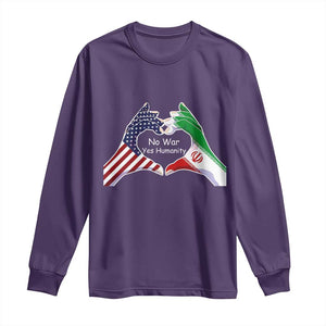 Iran Long Sleeve Shirt No War Yes Hummanity Persian American Flag Heart Political Statement TS10 Purple Print Your Wear