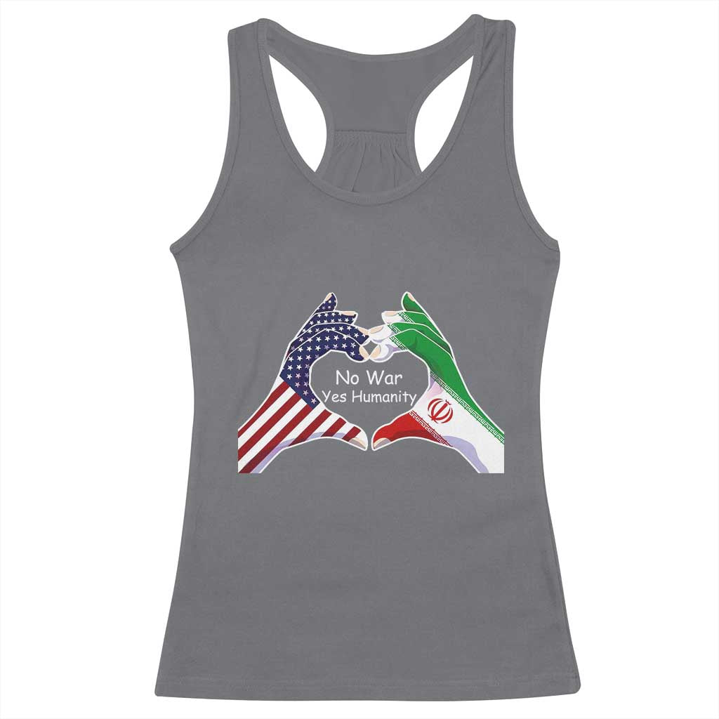 Iran Racerback Tank Top No War Yes Hummanity Persian American Flag Heart Political Statement TS10 Charcoal Print Your Wear