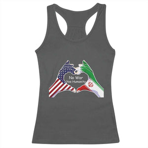 Iran Racerback Tank Top No War Yes Hummanity Persian American Flag Heart Political Statement TS10 Dark Heather Print Your Wear