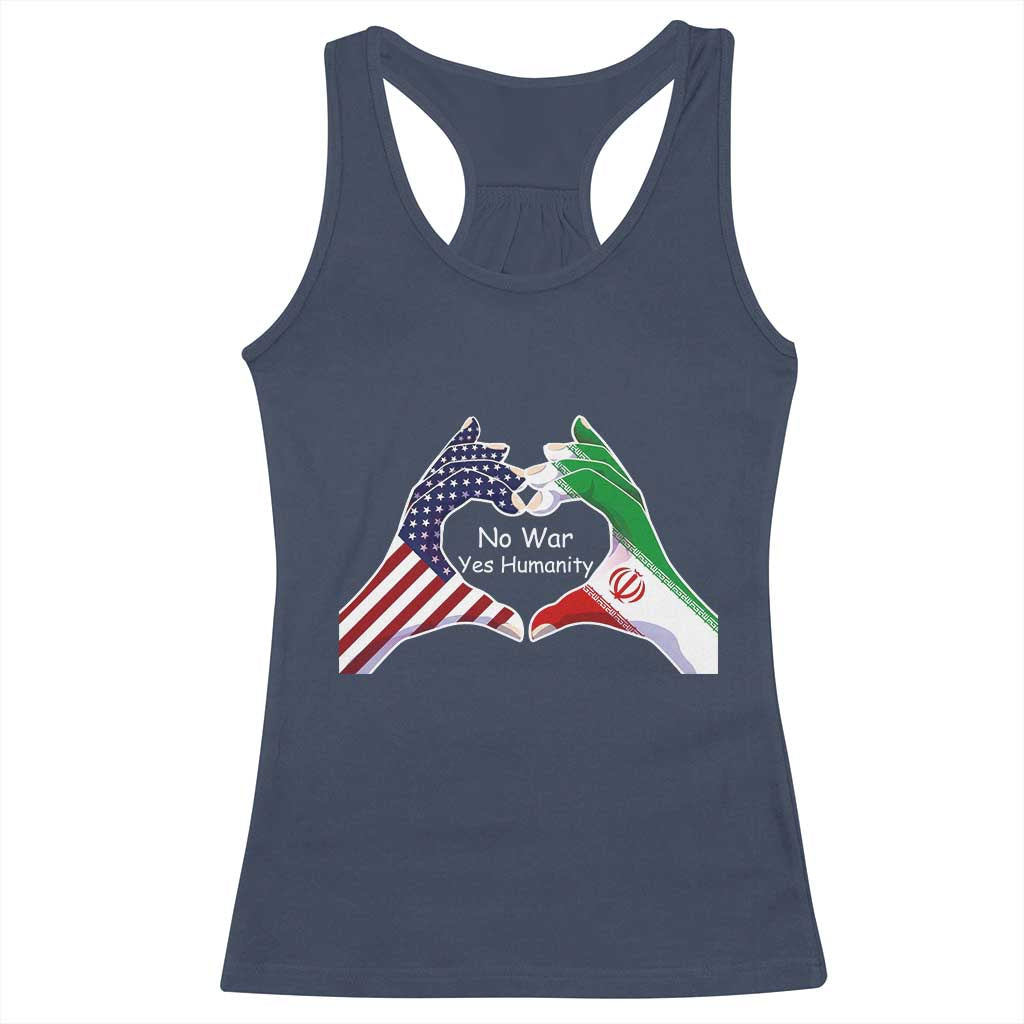 Iran Racerback Tank Top No War Yes Hummanity Persian American Flag Heart Political Statement TS10 Navy Print Your Wear