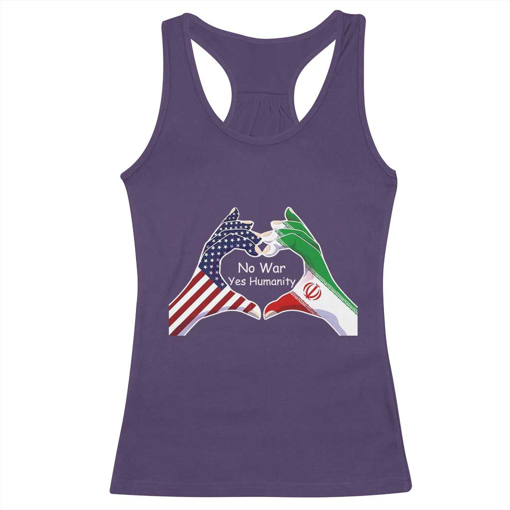 Iran Racerback Tank Top No War Yes Hummanity Persian American Flag Heart Political Statement TS10 Purple Print Your Wear