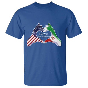 Iran T Shirt No War Yes Hummanity Persian American Flag Heart Political Statement TS10 Royal Blue Print Your Wear
