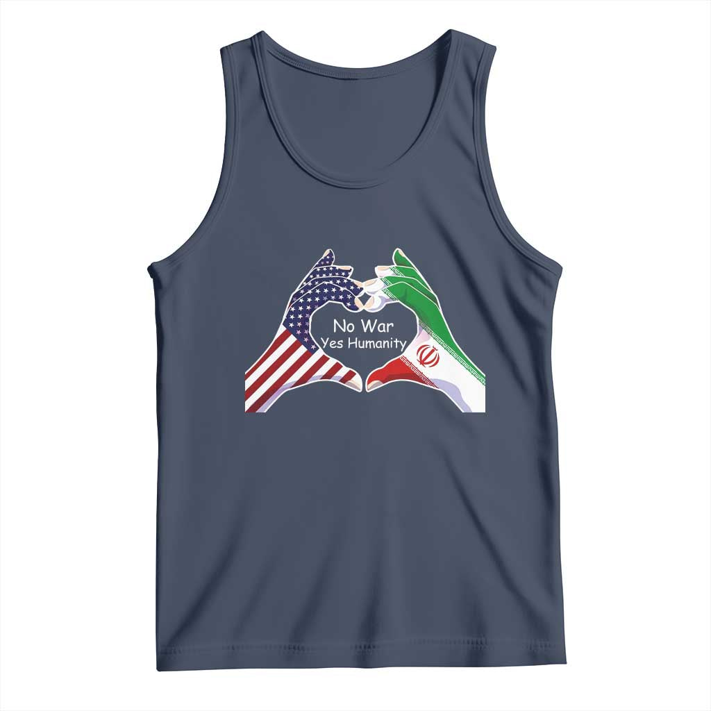 Iran Tank Top No War Yes Hummanity Persian American Flag Heart Political Statement TS10 Navy Print Your Wear