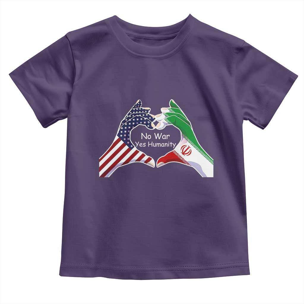 Iran Toddler T Shirt No War Yes Hummanity Persian American Flag Heart Political Statement TS10 Purple Print Your Wear