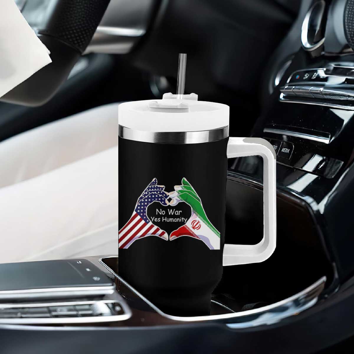 Iran Tumbler With Handle No War Yes Hummanity Persian American Flag Heart Political Statement TS10 Print Your Wear