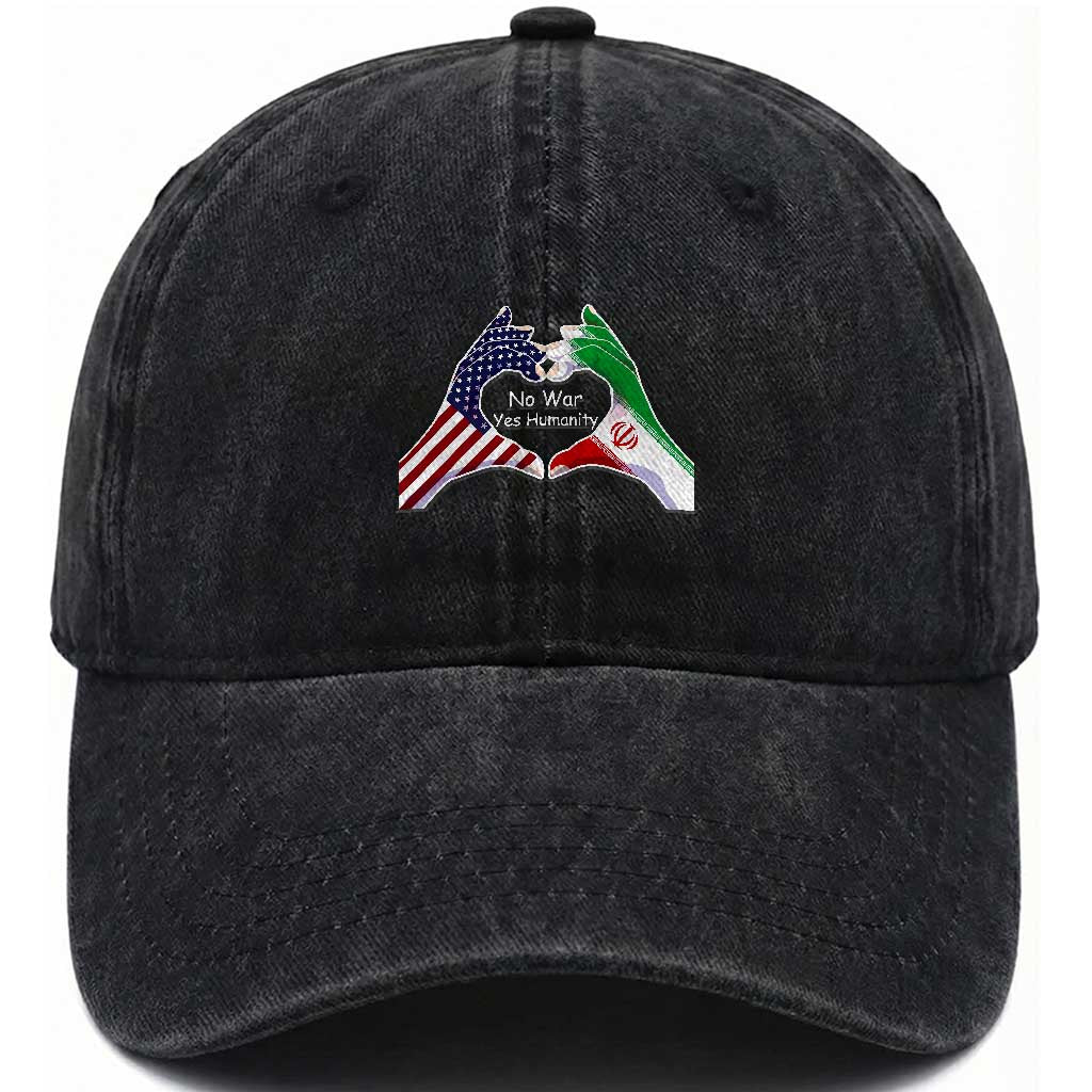 Iran Washed Cotton Baseball Cap No War Yes Hummanity Persian American Flag Heart Political Statement TS10 Washed Cap Universal Fit Black Print Your Wear