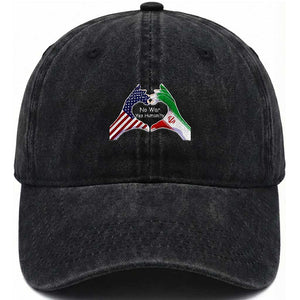 Iran Washed Cotton Baseball Cap No War Yes Hummanity Persian American Flag Heart Political Statement TS10 Washed Cap Universal Fit Black Print Your Wear