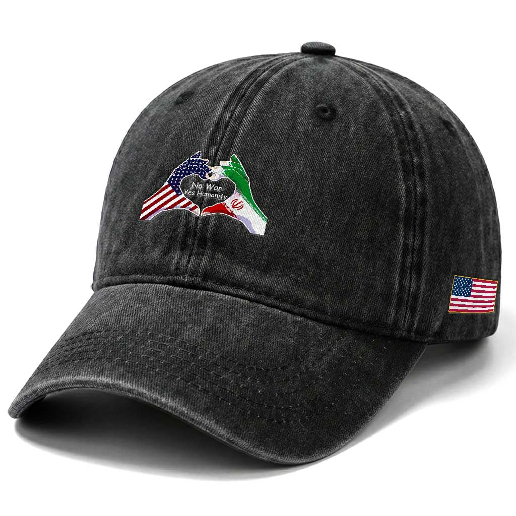Iran Washed Cotton Baseball Cap No War Yes Hummanity Persian American Flag Heart Political Statement TS10 Print Your Wear