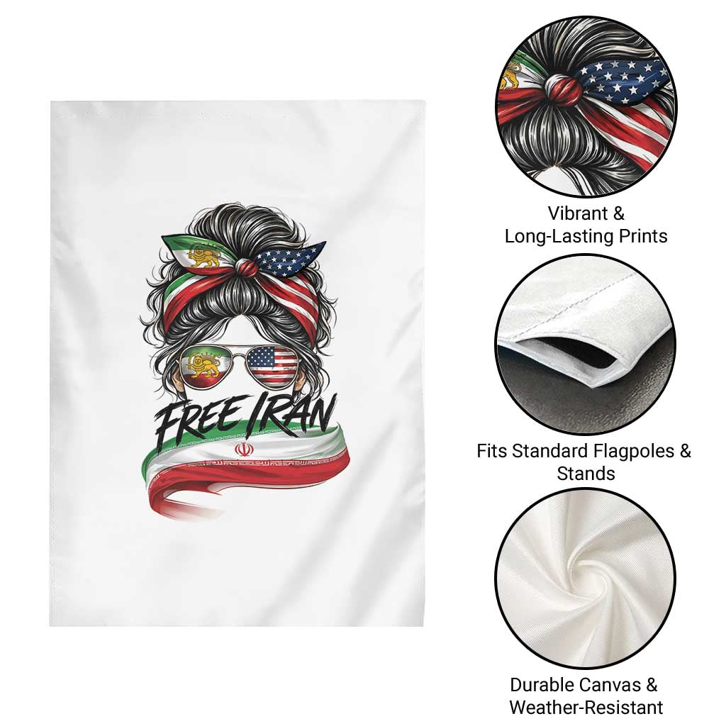 Free Iran Garden Flag Persian American Pride Lion Sun Flag Messy Bun TS10 Print Your Wear