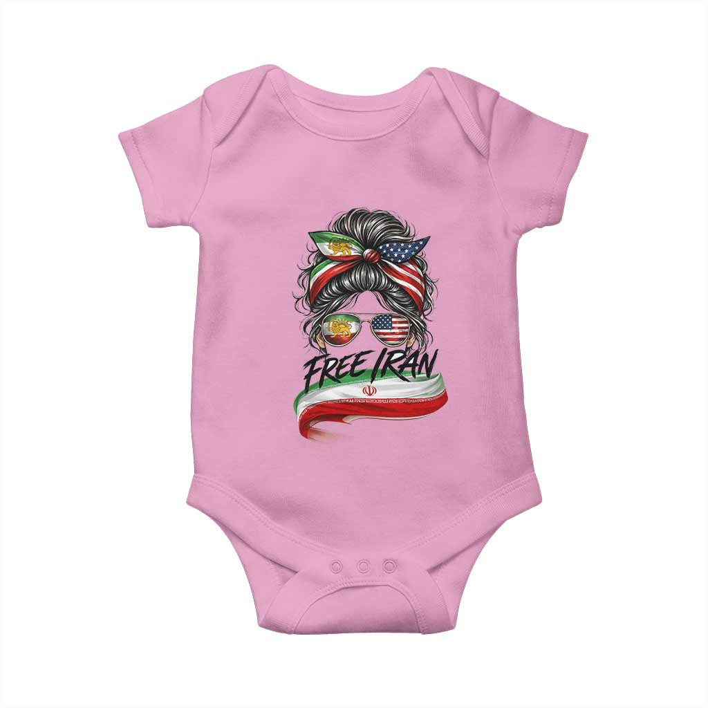 Free Iran Baby Onesie Persian American Pride Lion Sun Flag Messy Bun TS10 Light Pink Print Your Wear