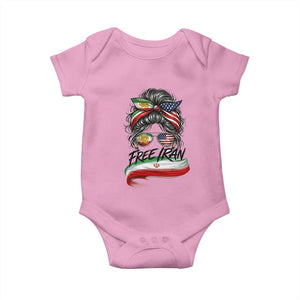 Free Iran Baby Onesie Persian American Pride Lion Sun Flag Messy Bun TS10 Light Pink Print Your Wear