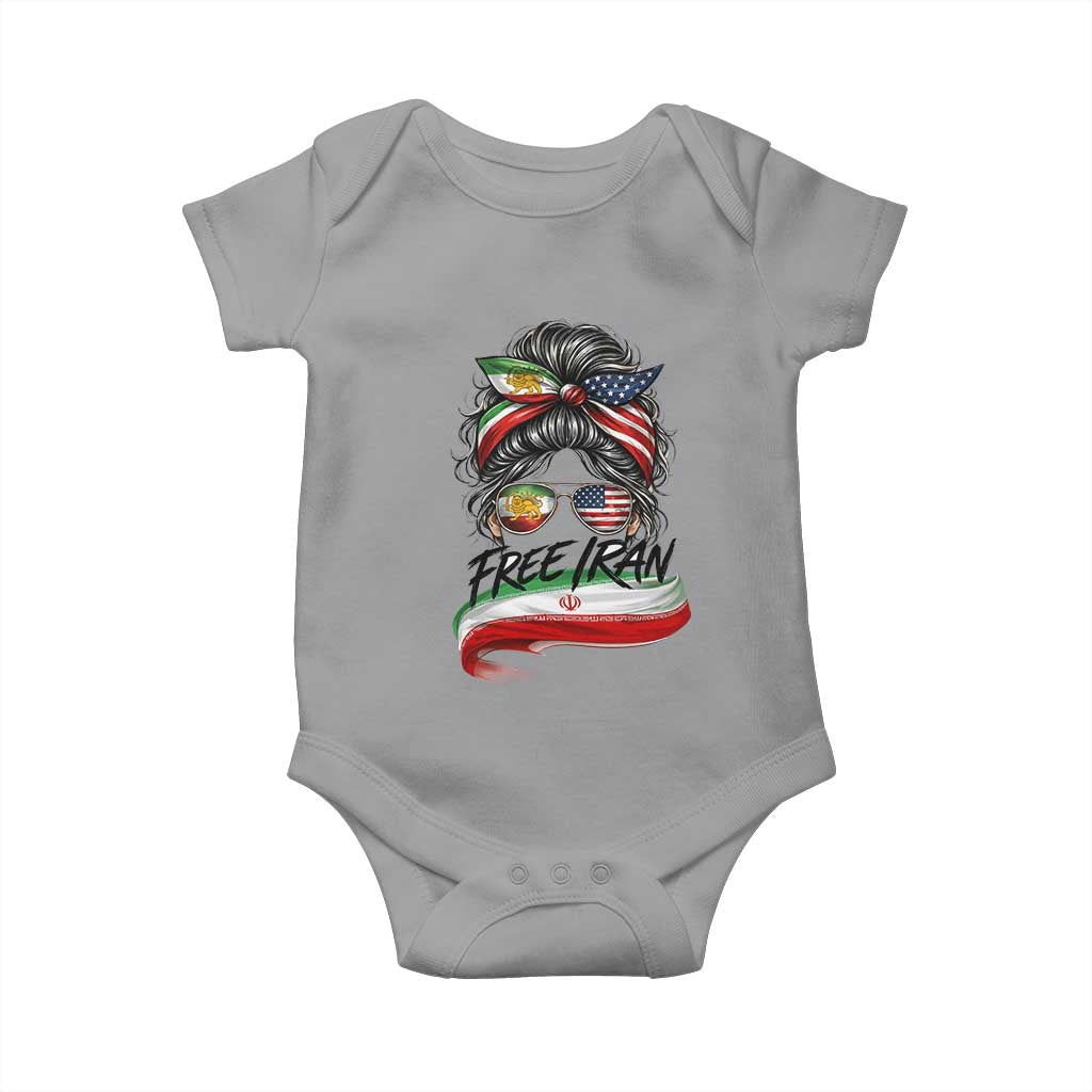 Free Iran Baby Onesie Persian American Pride Lion Sun Flag Messy Bun TS10 Sport Gray Print Your Wear