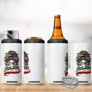 Free Iran 4 in 1 Can Cooler Tumbler Persian American Pride Lion Sun Flag Messy Bun TS10 Print Your Wear
