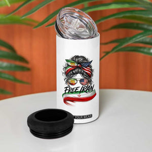 Free Iran 4 in 1 Can Cooler Tumbler Persian American Pride Lion Sun Flag Messy Bun TS10 Print Your Wear