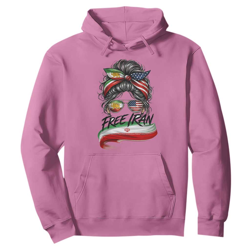 Free Iran Hoodie Persian American Pride Lion Sun Flag Messy Bun TS10 Azalea Print Your Wear