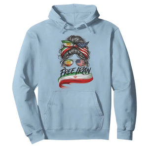 Free Iran Hoodie Persian American Pride Lion Sun Flag Messy Bun TS10 Light Blue Print Your Wear