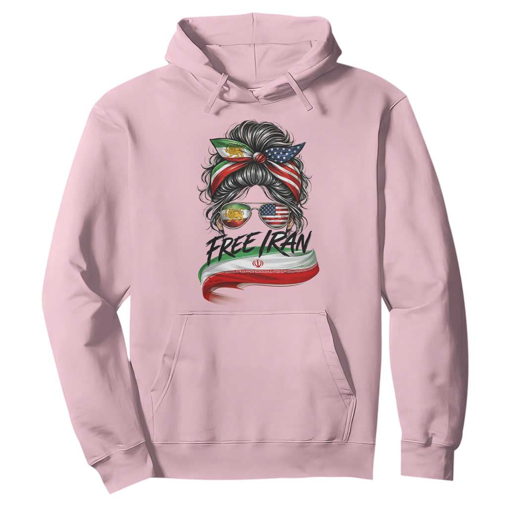 Free Iran Hoodie Persian American Pride Lion Sun Flag Messy Bun TS10 Light Pink Print Your Wear