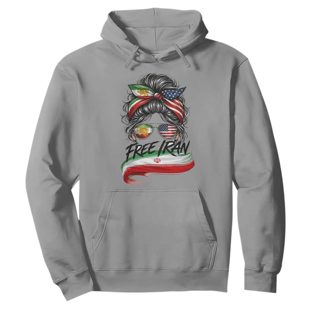 Free Iran Hoodie Persian American Pride Lion Sun Flag Messy Bun TS10 Sport Gray Print Your Wear