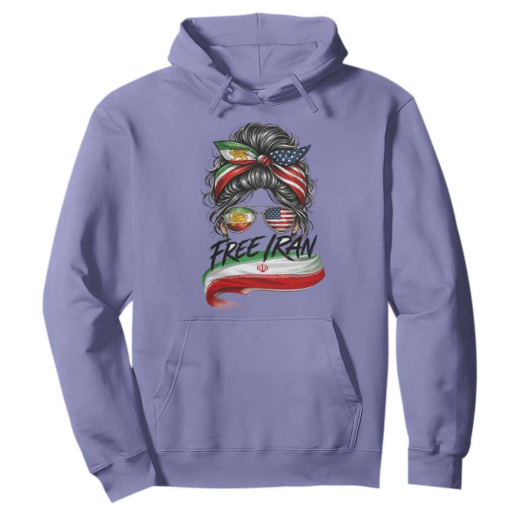 Free Iran Hoodie Persian American Pride Lion Sun Flag Messy Bun TS10 Violet Print Your Wear