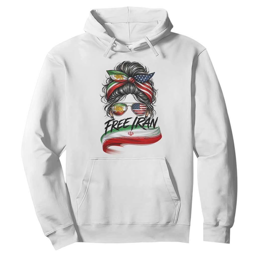 Free Iran Hoodie Persian American Pride Lion Sun Flag Messy Bun TS10 White Print Your Wear