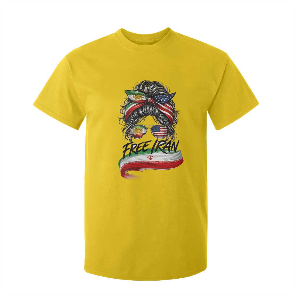 Free Iran T Shirt For Kid Persian American Pride Lion Sun Flag Messy Bun TS10 Daisy Print Your Wear