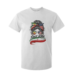Free Iran T Shirt For Kid Persian American Pride Lion Sun Flag Messy Bun TS10 White Print Your Wear