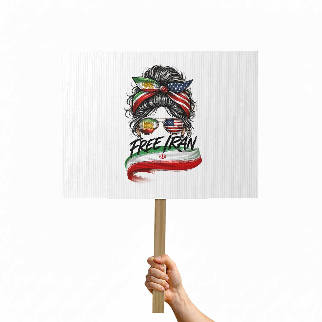 Free Iran Protest Sign Persian American Pride Lion Sun Flag Messy Bun TS10 Horizontal 18